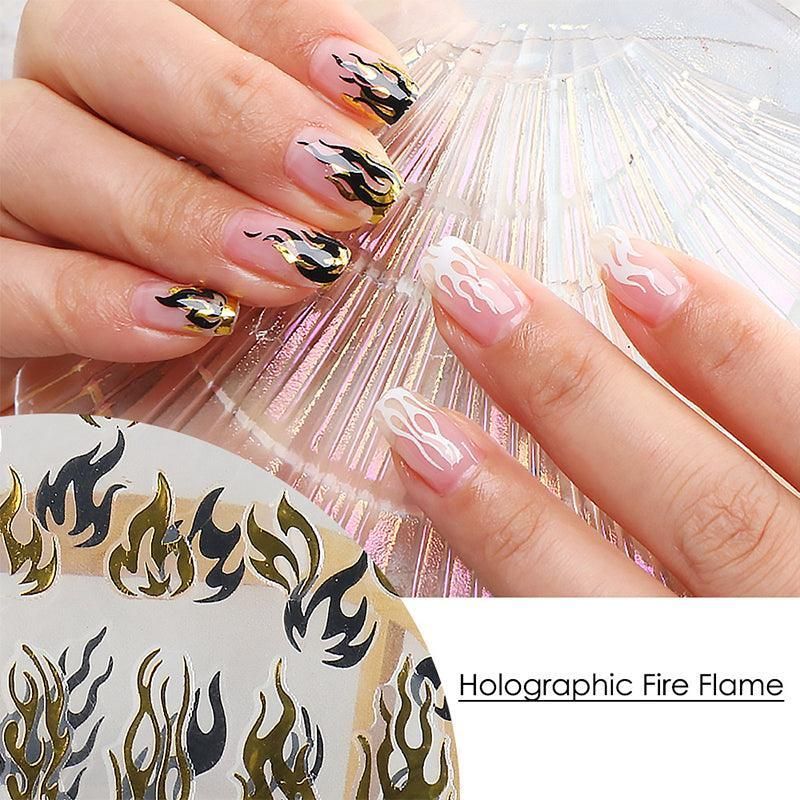 3D Flame Nail Stickers Fire Design Manicure Decals Self Adhesive Nail Art Sheet - Black