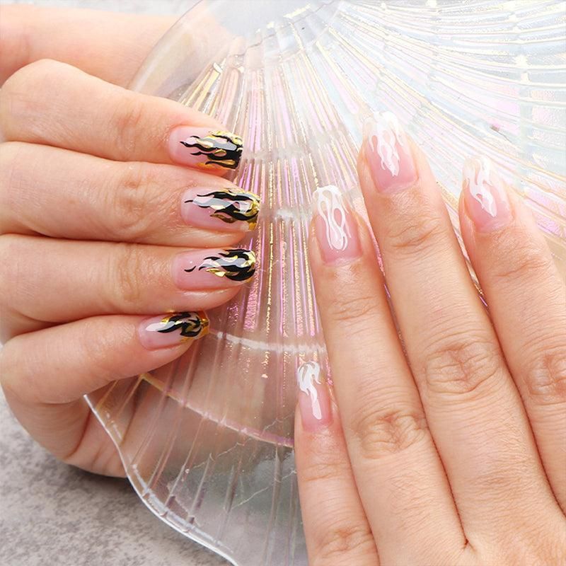 3D Flame Nail Stickers Fire Design Manicure Decals Self Adhesive Nail Art Sheet - Gold