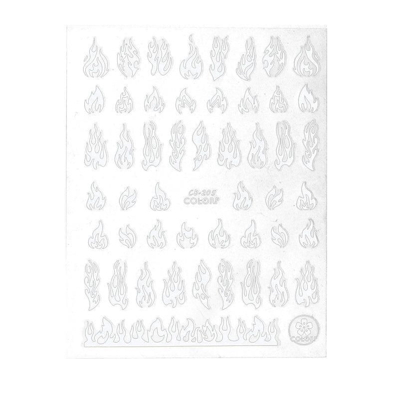 3D Flame Nail Stickers Fire Design Manicure Decals Self Adhesive Nail Art Sheet - White