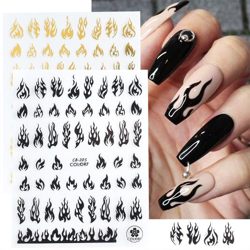 3D Flame Nail Stickers Fire Design Manicure Decals Self Adhesive Nail Art Sheet - White