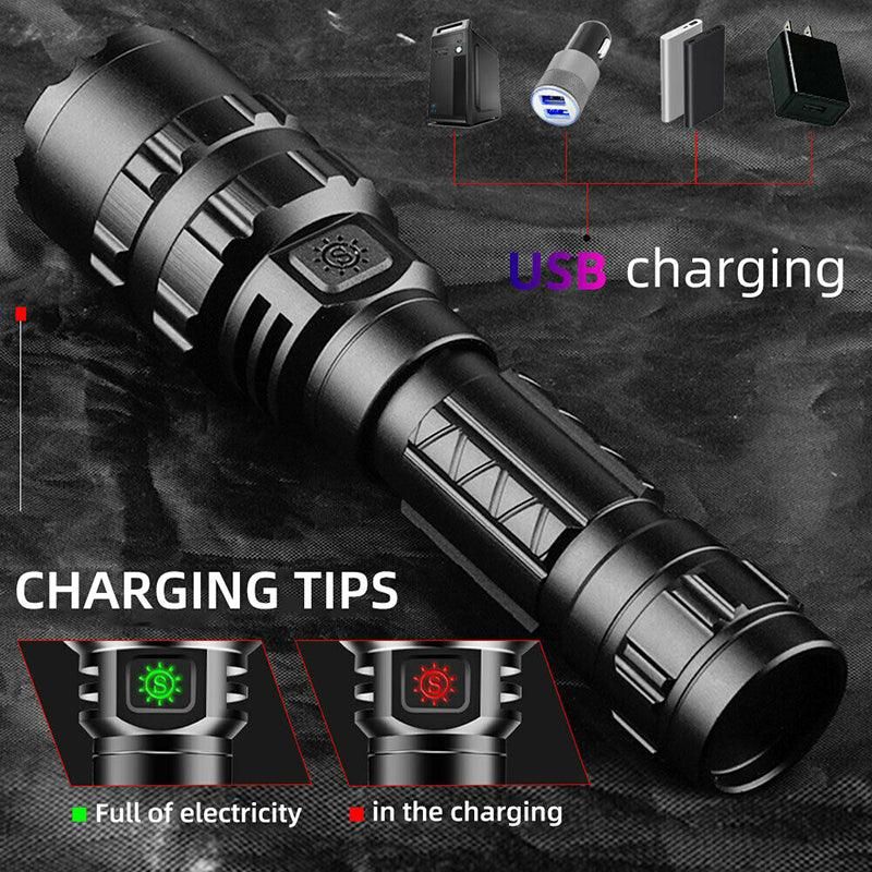 150000Lm Cree L2 Led Tactical Flashlight Usb Rechargeable Camping Hunting Torch
