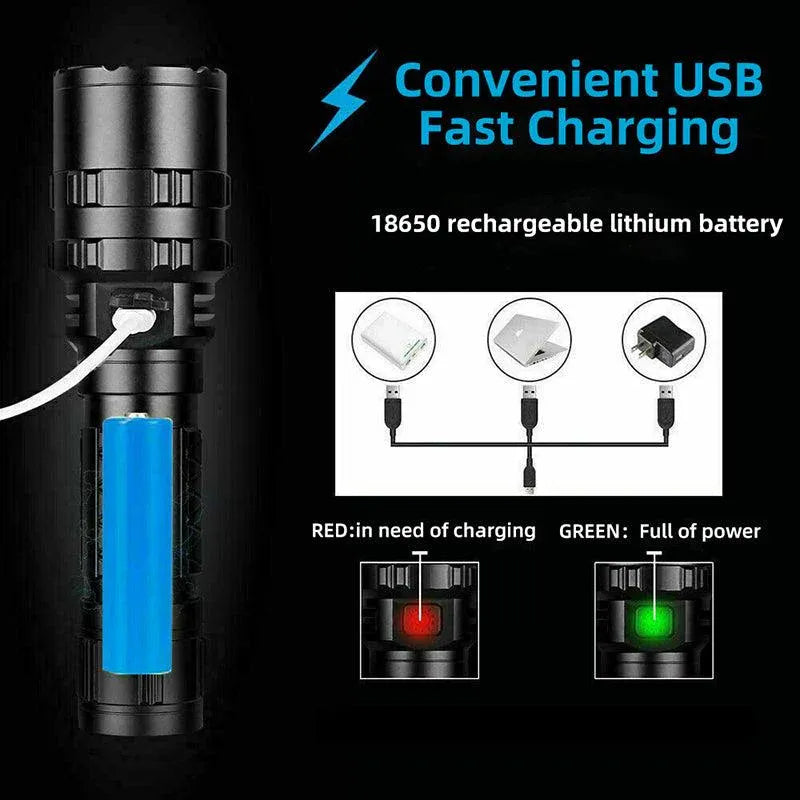 150000Lm Cree L2 Led Tactical Flashlight Usb Rechargeable Camping Hunting Torch