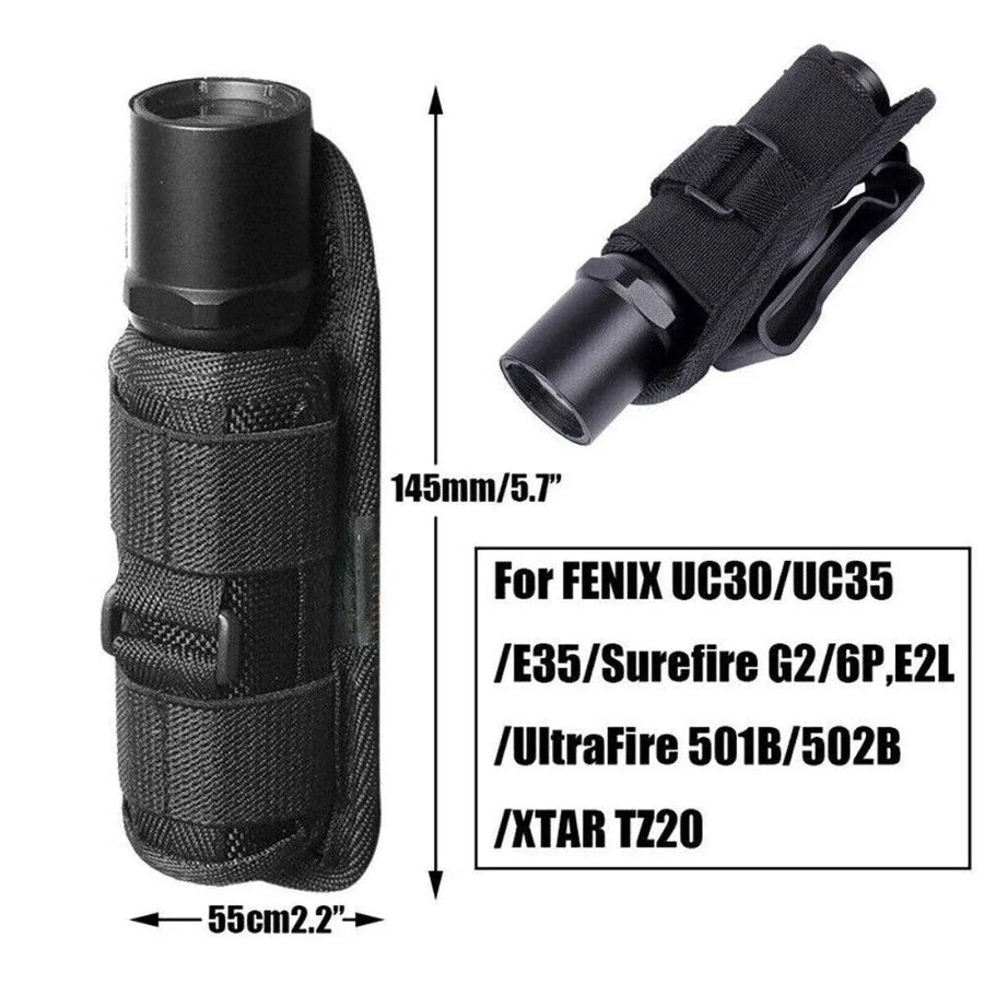 Portable Outdoor Military Flashlight Bag Pouch Tactical Case Holster Belt Holder - Black