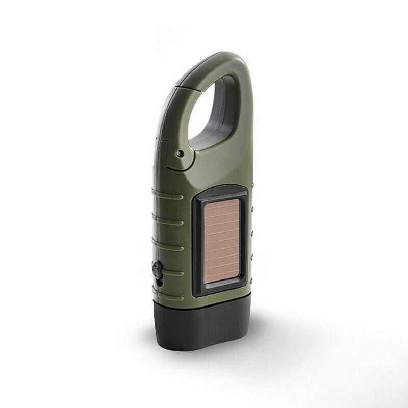 Hand Crank Solar Powered Rechargeable Led Camping Emergency Flashlight - Green