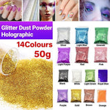 50G Fine Glitter Dust Powder Holographic Iridescent Metallic Body Nail Art Craft - White