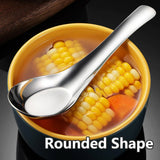10pcs Stainless Steel Flat Bottom Spoon Household Kitchen Dining Soup Spoon Set - Close-Up Angle