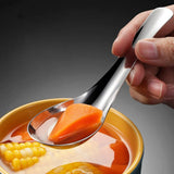 10pcs Stainless Steel Flat Bottom Spoon Household Kitchen Dining Soup Spoon Set - Low Angle