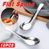 10pcs Stainless Steel Flat Bottom Spoon Household Kitchen Dining Soup Spoon Set - Extra Image