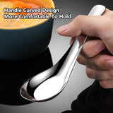 10pcs Stainless Steel Flat Bottom Spoon Household Kitchen Dining Soup Spoon Set - 45-Degree Angle