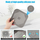2X Square Drain Cover For Shower Drain Hair Catcher Flat Silicone Plug For Bath - Grey - Top-Down View