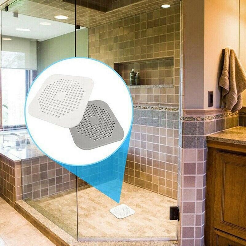 2X Square Drain Cover For Shower Drain Hair Catcher Flat Silicone Plug For Bath - White