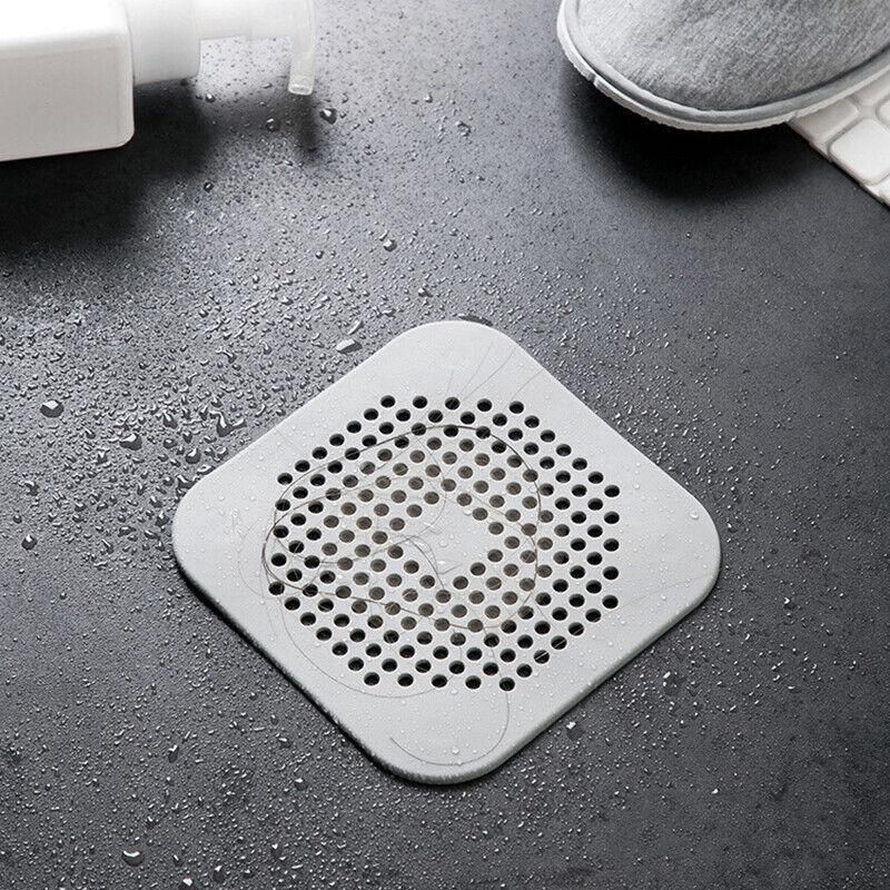 2X Square Drain Cover For Shower Drain Hair Catcher Flat Silicone Plug For Bath - White