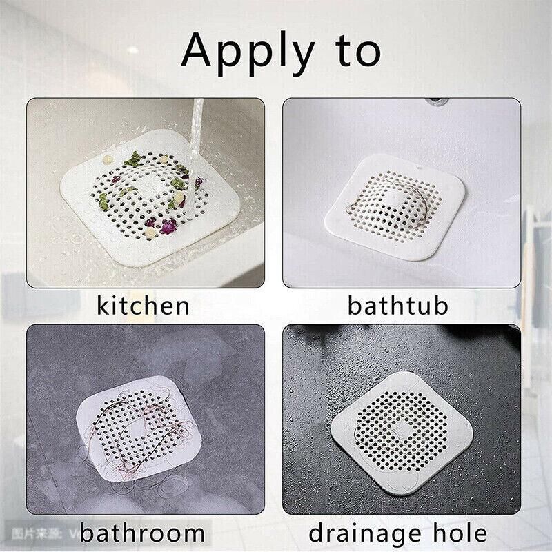 2X Square Drain Cover For Shower Drain Hair Catcher Flat Silicone Plug For Bath - White