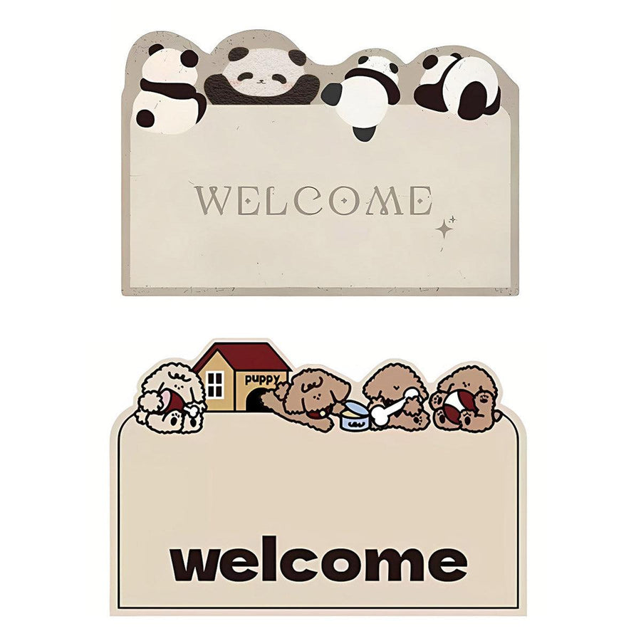 Cartoon Non Slip Household Silk Circle Floor Mat Durable Entryway Rug Can Be Cut - Panda