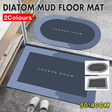 50x80CM Super Absorbent Floor Mat Soft Quick-Drying Non-Slip Diatom Mud Bath - Blue-Oval