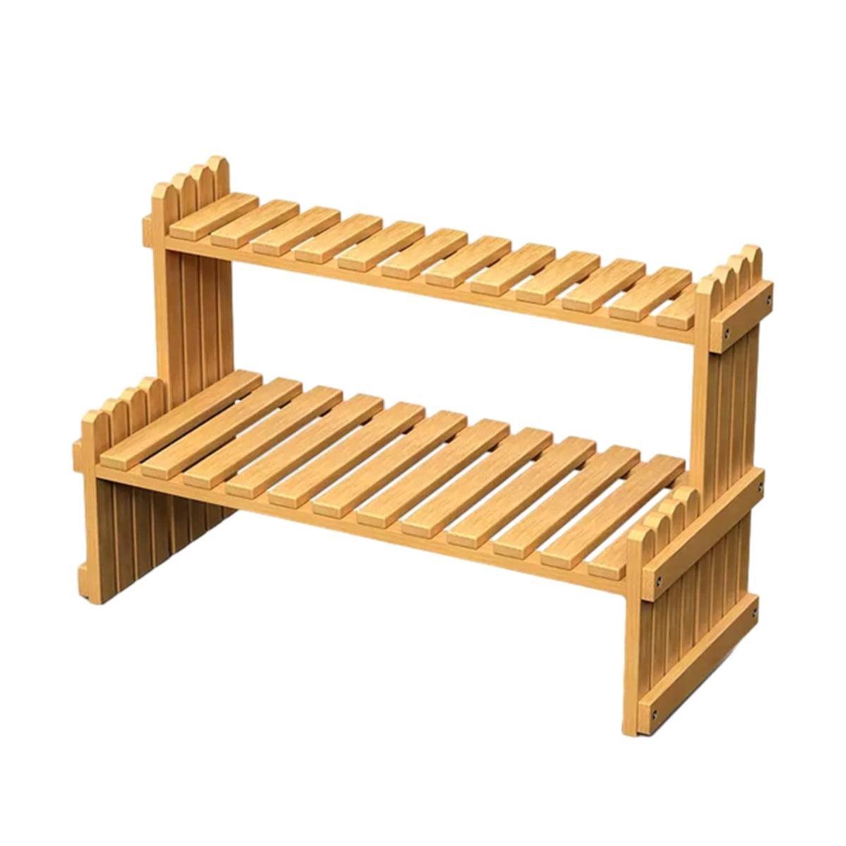 2 Tier Bamboo Plant Stand Flower Pot Rack Indoor Outdoor Patio Garden Shelf