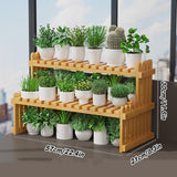 2 Tier Bamboo Plant Stand Flower Pot Rack Indoor Outdoor Patio Garden Shelf - Side View