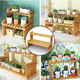 2 Tier Bamboo Plant Stand Flower Pot Rack Indoor Outdoor Patio Garden Shelf - Top-Down View