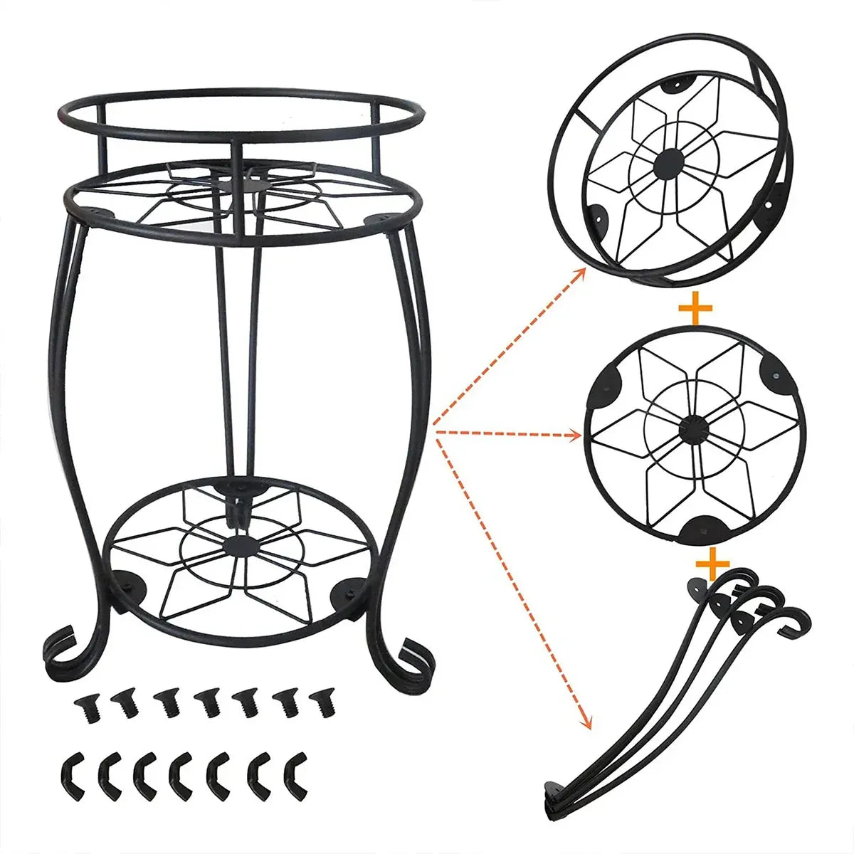 Foldable Plant Stand 2 Tier Metal Flower Shelf for Indoor Outdoor
