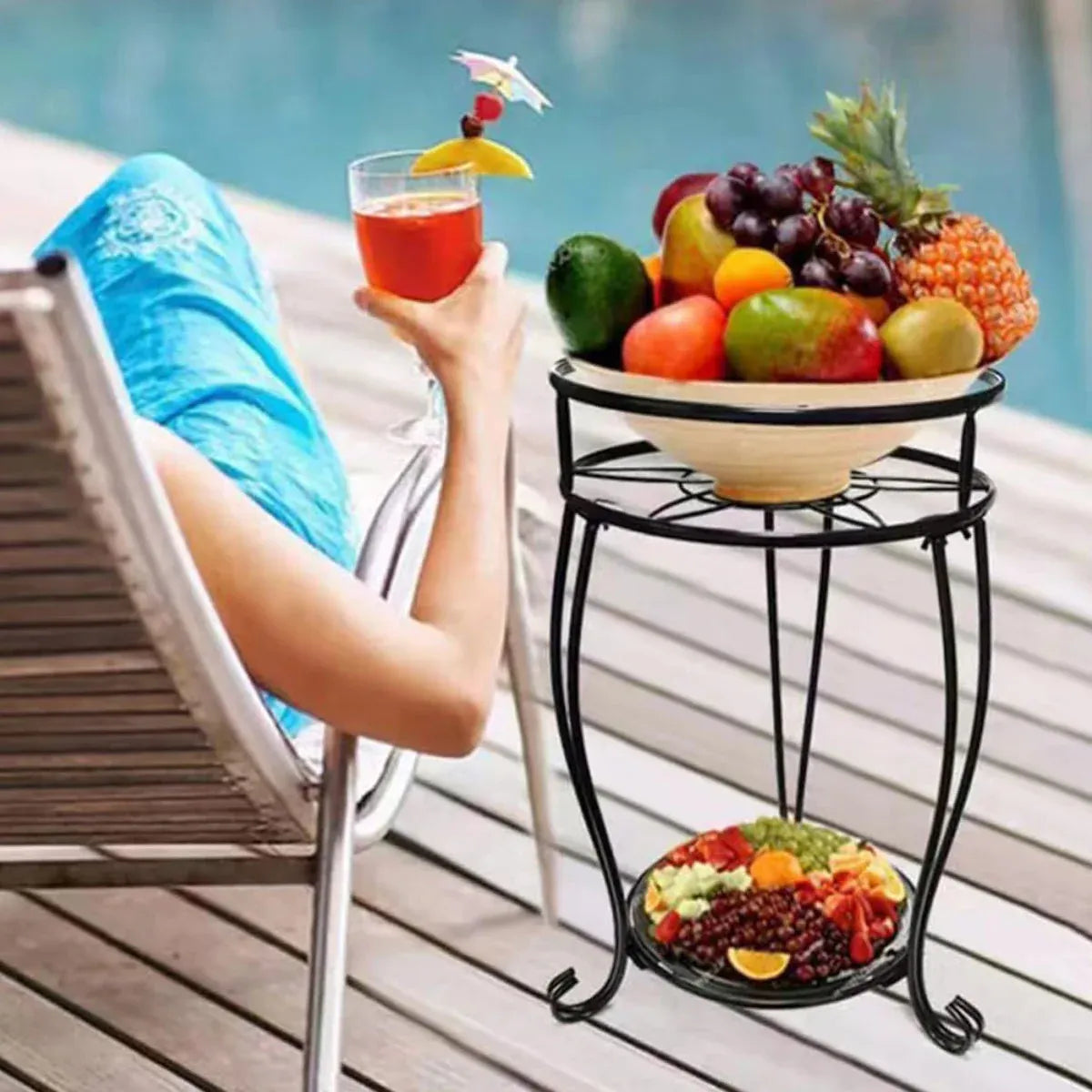 Foldable Plant Stand 2 Tier Metal Flower Shelf for Indoor Outdoor