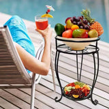 Foldable Plant Stand 2 Tier Metal Flower Shelf for Indoor Outdoor - Low Angle