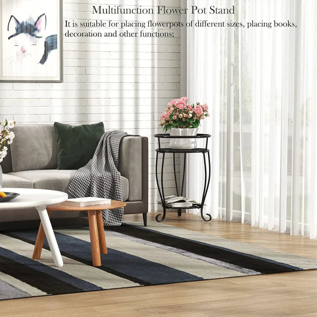 Foldable Plant Stand 2 Tier Metal Flower Shelf for Indoor Outdoor