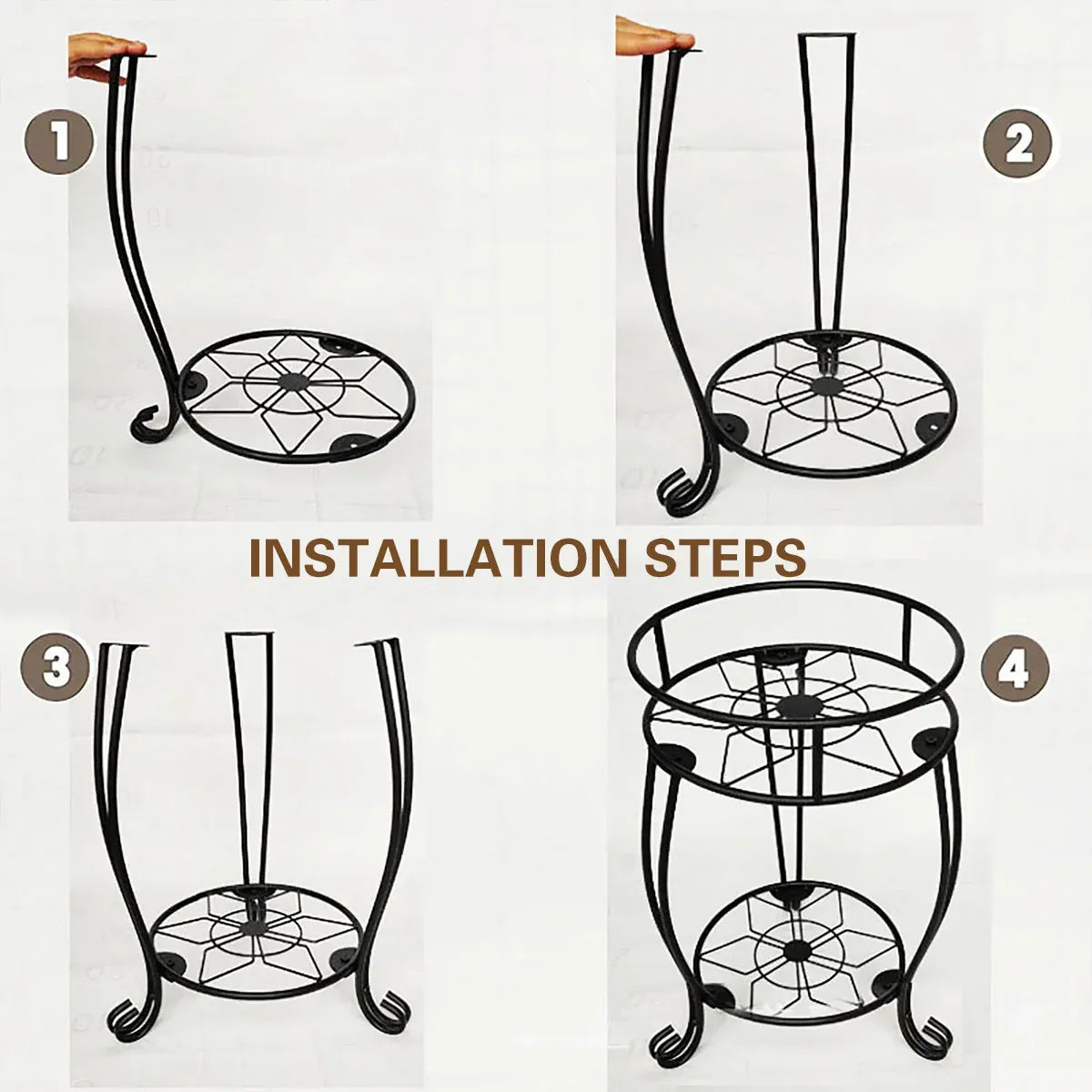 Foldable Plant Stand 2 Tier Metal Flower Shelf for Indoor Outdoor