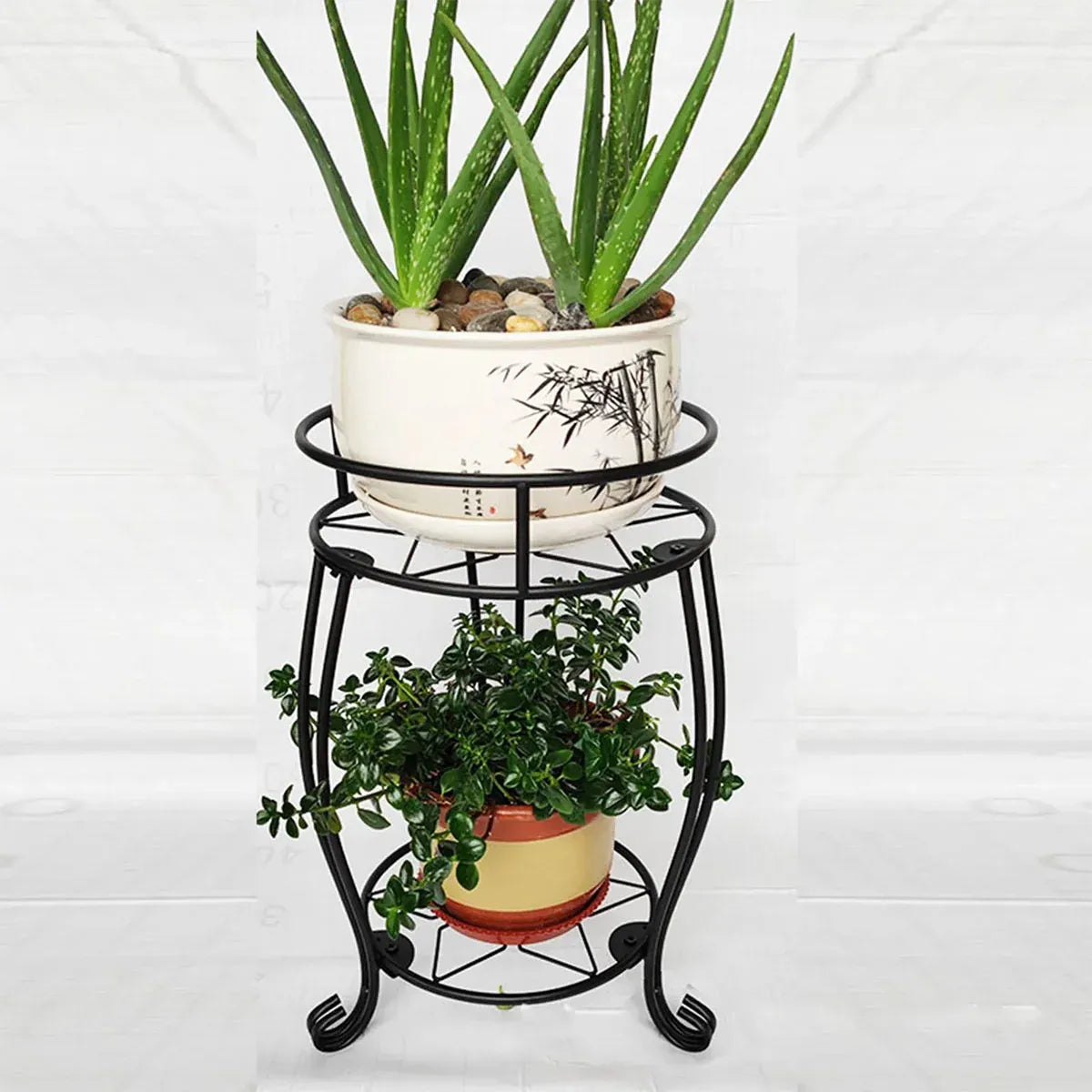 Foldable Plant Stand 2 Tier Metal Flower Shelf for Indoor Outdoor