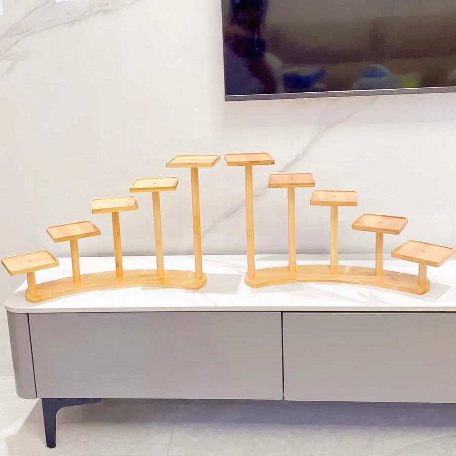 Bamboo Indoor Desktop Flower Stand for Living Room Office MultiTier Plant Holder - Square