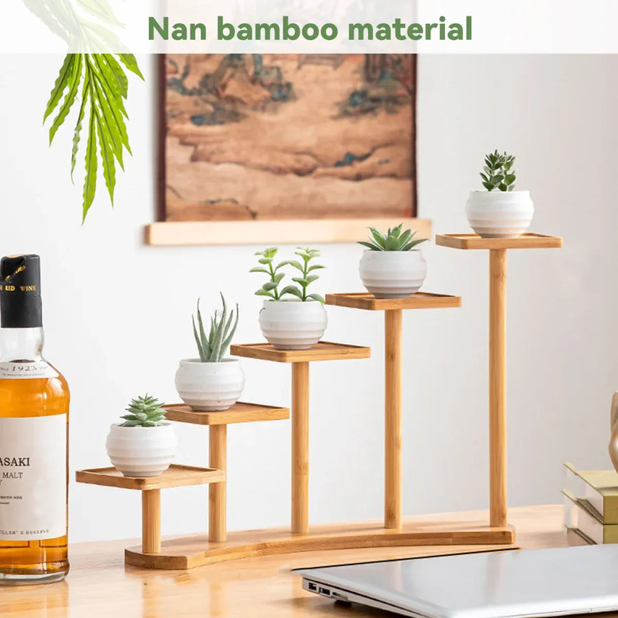 Bamboo Indoor Desktop Flower Stand for Living Room Office MultiTier Plant Holder - Square