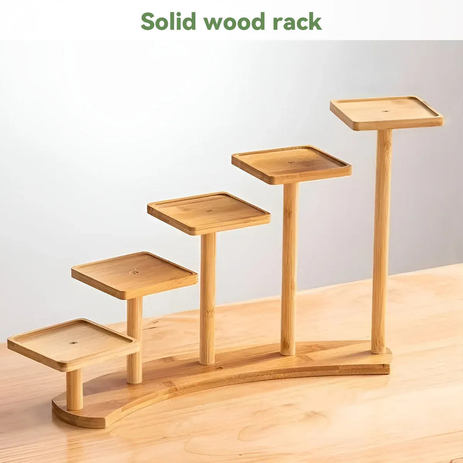 Bamboo Indoor Desktop Flower Stand for Living Room Office MultiTier Plant Holder - Square