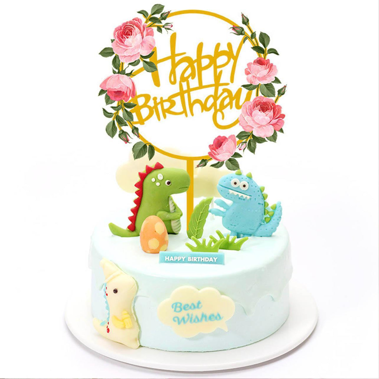 Happy Birthday Anniversary Wedding Cake Flowers Topper Acrylic Party Decorations - NO.10
