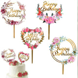 Happy Birthday Anniversary Wedding Cake Flowers Topper Acrylic Party Decorations - NO.10