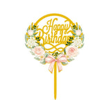 Happy Birthday Anniversary Wedding Cake Flowers Topper Acrylic Party Decorations - NO.10 - Rear View