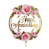 Happy Birthday Anniversary Wedding Cake Flowers Topper Acrylic Party Decorations - NO.10