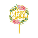 Happy Birthday Anniversary Wedding Cake Flowers Topper Acrylic Party Decorations - NO.11
