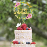 Happy Birthday Anniversary Wedding Cake Flowers Topper Acrylic Party Decorations - NO.12