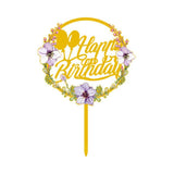 Happy Birthday Anniversary Wedding Cake Flowers Topper Acrylic Party Decorations - NO.12