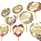 Happy Birthday Anniversary Wedding Cake Flowers Topper Acrylic Party Decorations - NO.03