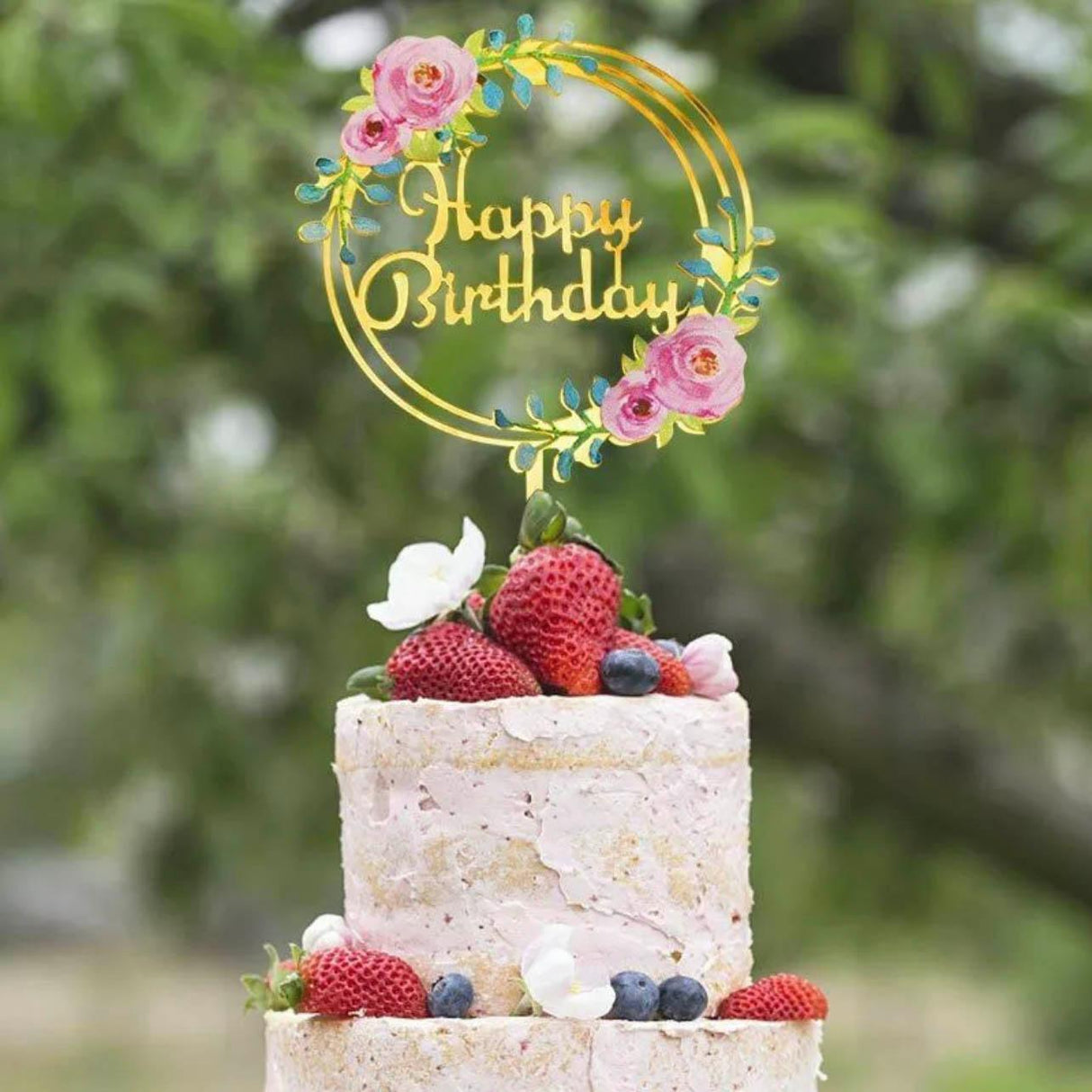 Happy Birthday Anniversary Wedding Cake Flowers Topper Acrylic Party Decorations - NO.03