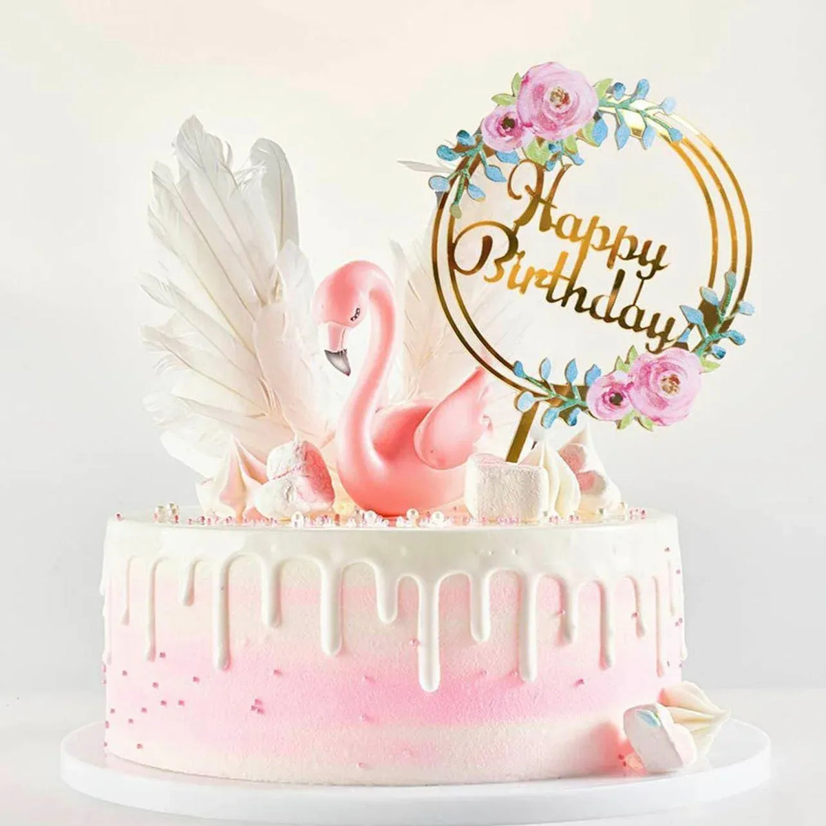Happy Birthday Anniversary Wedding Cake Flowers Topper Acrylic Party Decorations - NO.06