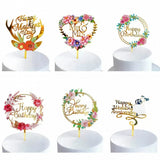 Happy Birthday Anniversary Wedding Cake Flowers Topper Acrylic Party Decorations - NO.06 - Extra Image