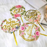 Happy Birthday Anniversary Wedding Cake Flowers Topper Acrylic Party Decorations - NO.06 - Extra Image