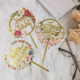 Happy Birthday Anniversary Wedding Cake Flowers Topper Acrylic Party Decorations - NO.06 - Extra Image