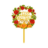 Happy Birthday Anniversary Wedding Cake Flowers Topper Acrylic Party Decorations - NO.09