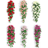 2PCS Artificial Rose Flower Garland Hanging Vine Home Wall Decor Fake Rattan - Red - Front View
