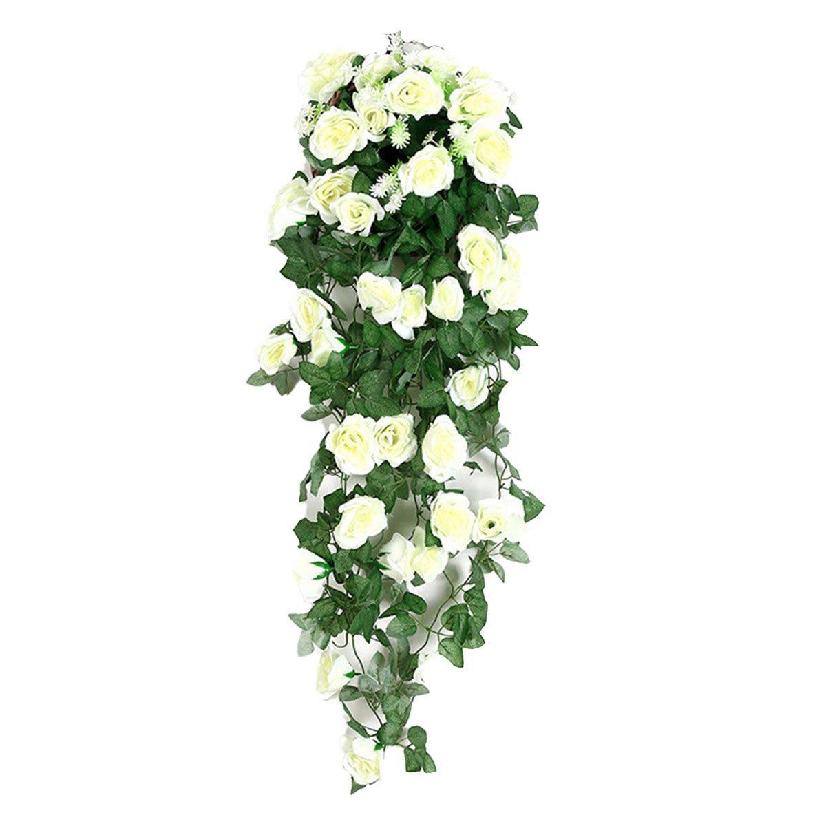 2PCS Artificial Rose Flower Garland Hanging Vine Home Wall Decor Fake Rattan - Red
