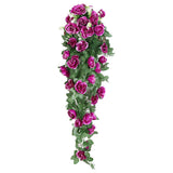 2PCS Artificial Rose Flower Garland Hanging Vine Home Wall Decor Fake Rattan - Rose Red - Rear View