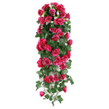 2PCS Artificial Rose Flower Garland Hanging Vine Home Wall Decor Fake Rattan - Rose Red - Low Angle