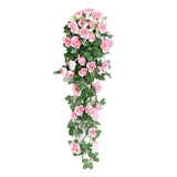 2PCS Artificial Rose Flower Garland Hanging Vine Home Wall Decor Fake Rattan - Rose Red